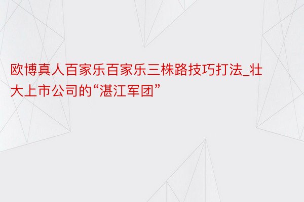 欧博真人百家乐百家乐三株路技巧打法_壮大上市公司的“湛江军团”