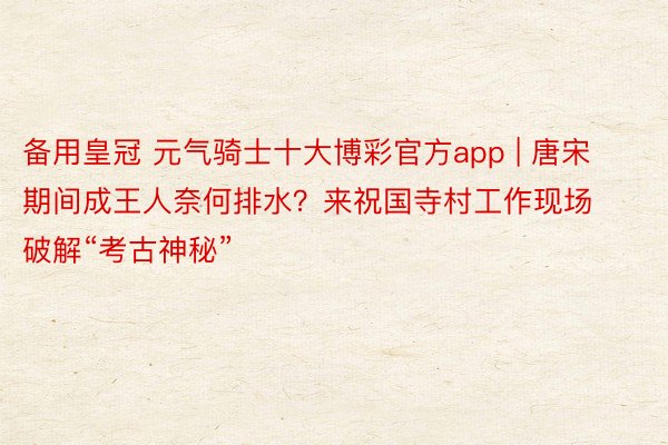 备用皇冠 元气骑士十大博彩官方app | 唐宋期间成王人奈何排水？来祝国寺村工作现场破解“考古神秘”