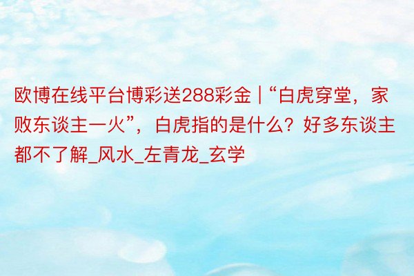 欧博在线平台博彩送288彩金 | “白虎穿堂,家败东谈主一火”,白虎指的是什么?好多东谈主都不了解_风水_左青龙_玄学